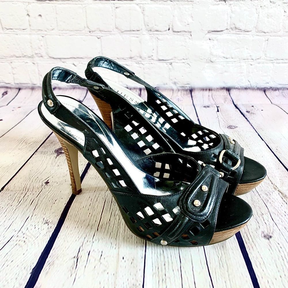 Guess Sling Back Black Heels Size 8.5